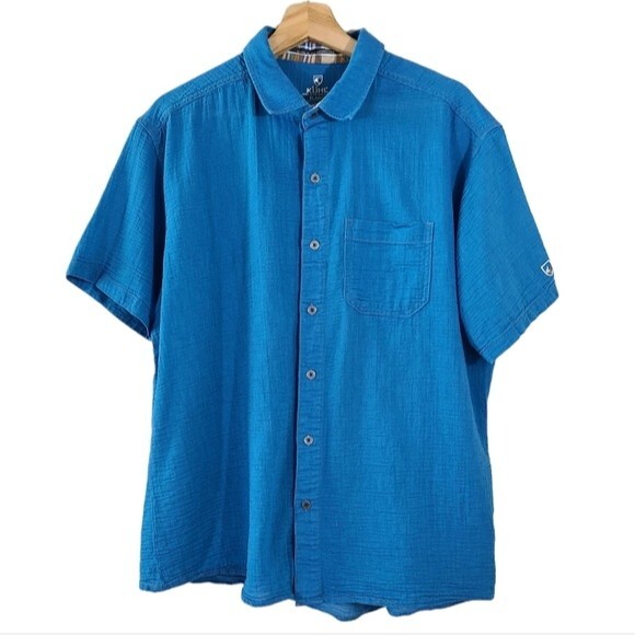 KUHL Organic Cotton Textured Blue Button Down Shirt mens XL - Picture 1 of 6